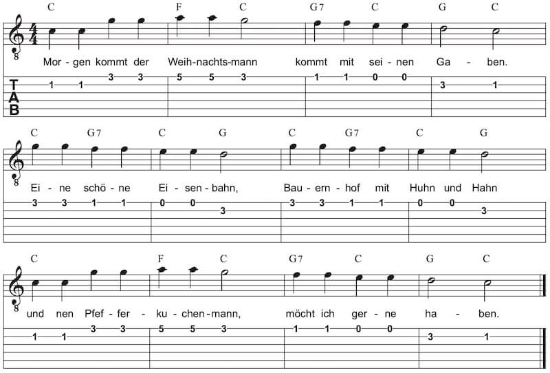 Weihnachtslieder für Gitarre | Morgen kommt der Weihnachtsmann