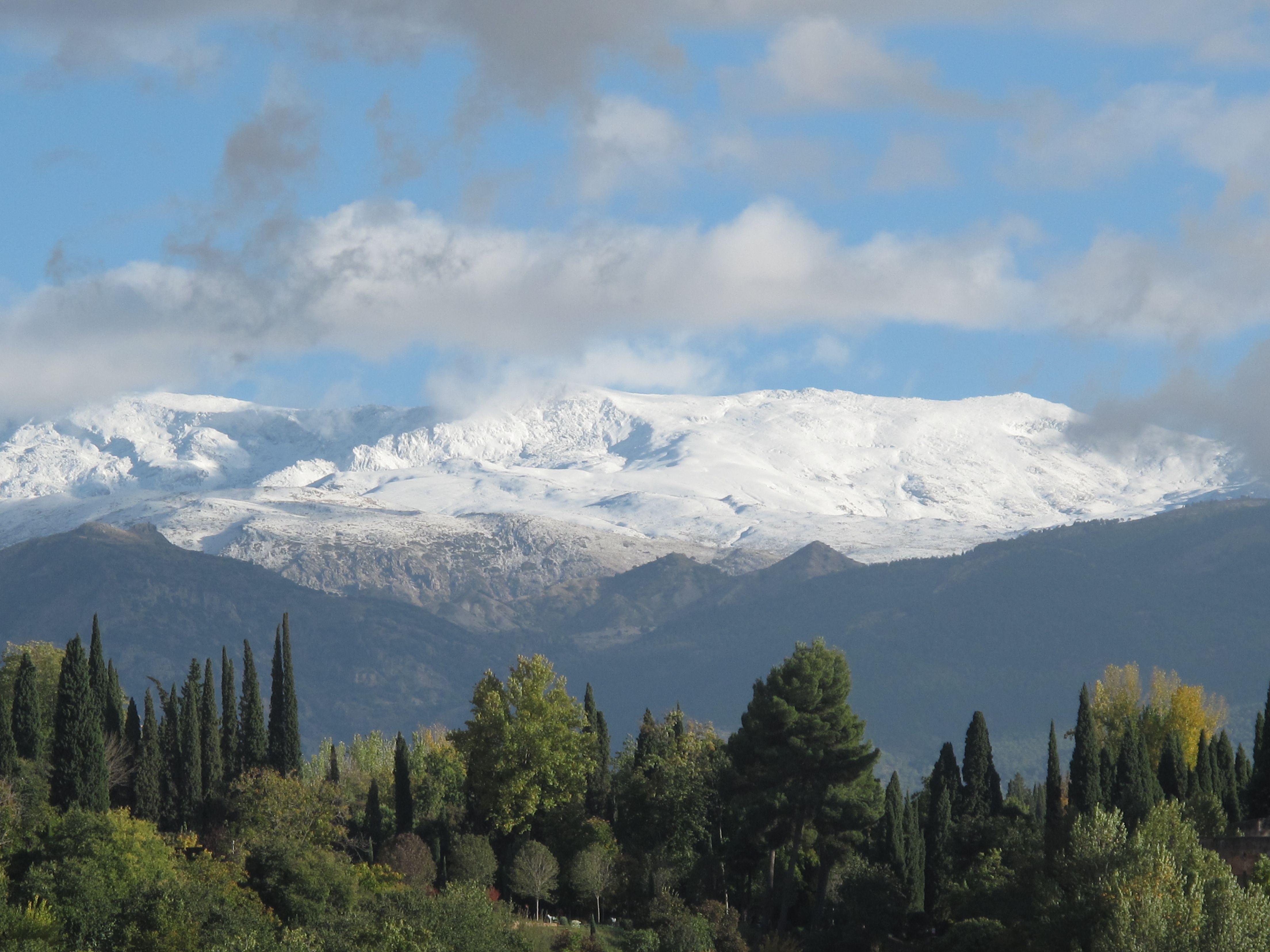 The Sierra Nevada mountain range, seen from the Albayzin in Granada