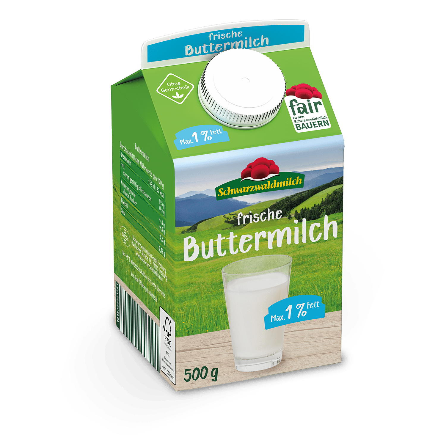 Buttermilch | 1% | 500g-Packung | Schwarzwaldmilch