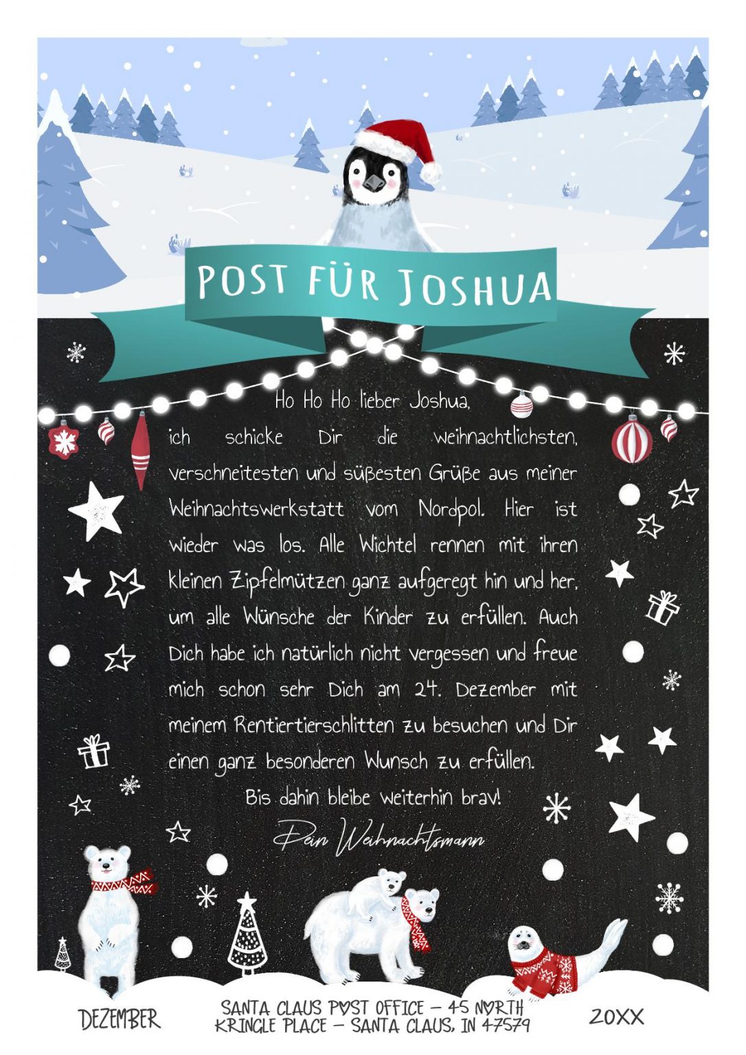 Brief vom Weihnachtsmann Post Vorlage zum Ausdrucken Meilensteintafel