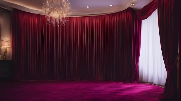 Premium AI Image | Red curtains and lighting in the interior of the