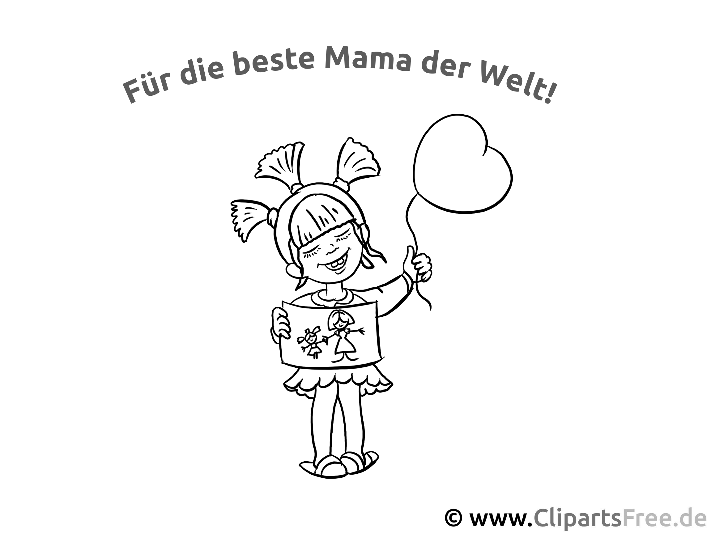 Mädchen Grusskarte zum Muttertag - Bild zum Ausmalen gratis