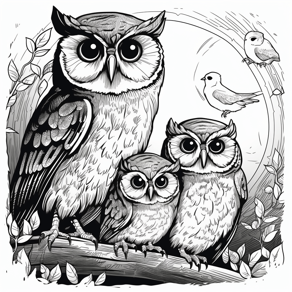  "Eule und Babys" Ausmalbild - kostenlos herunterladen Bildidee 