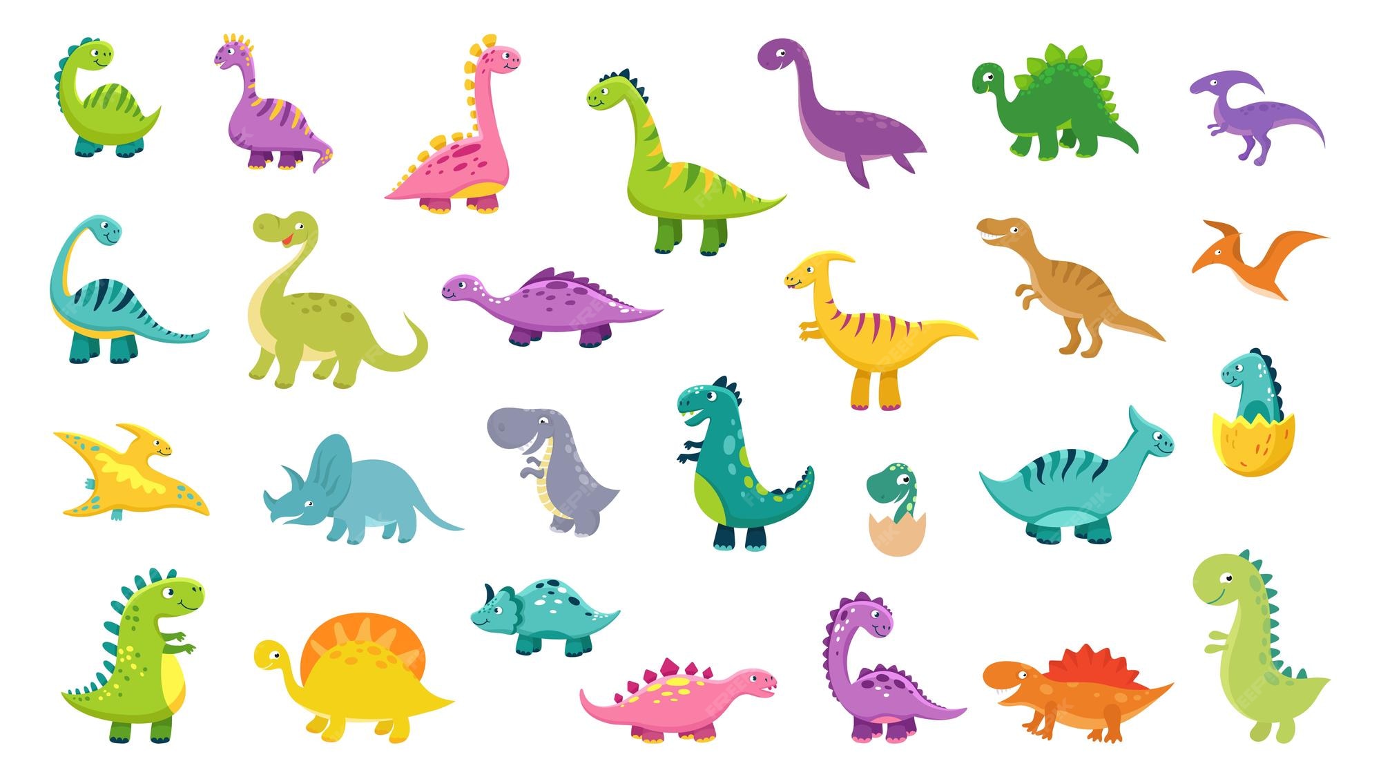  Niedliches Dinosaurier-Set Cartoon Dinos Dinosaurier bunt isolierte Bildidee 