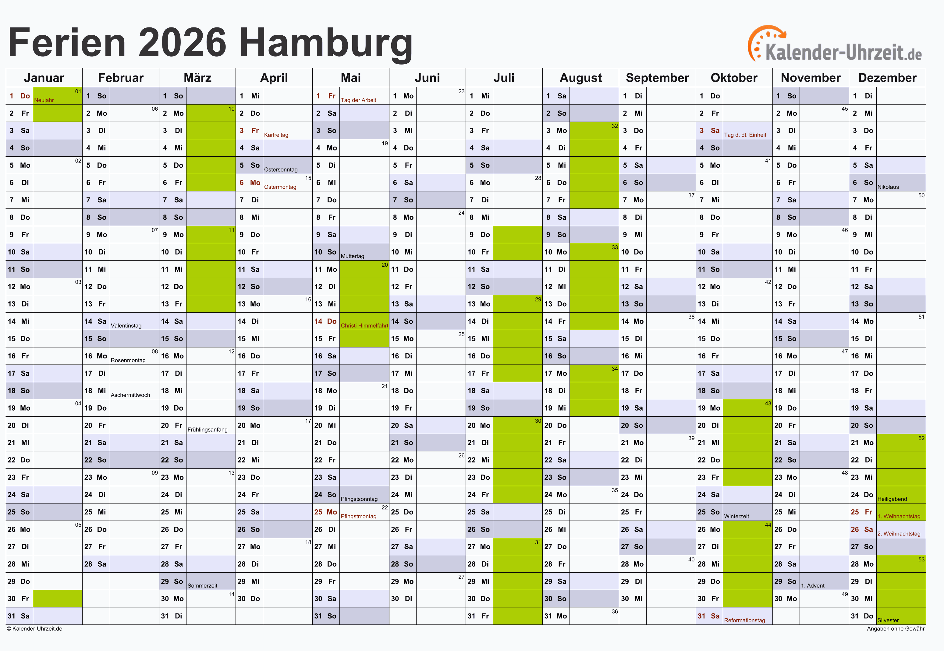  Foto zu Jahreskalender 2026 Nrw Mit Schulferien Hamburg 