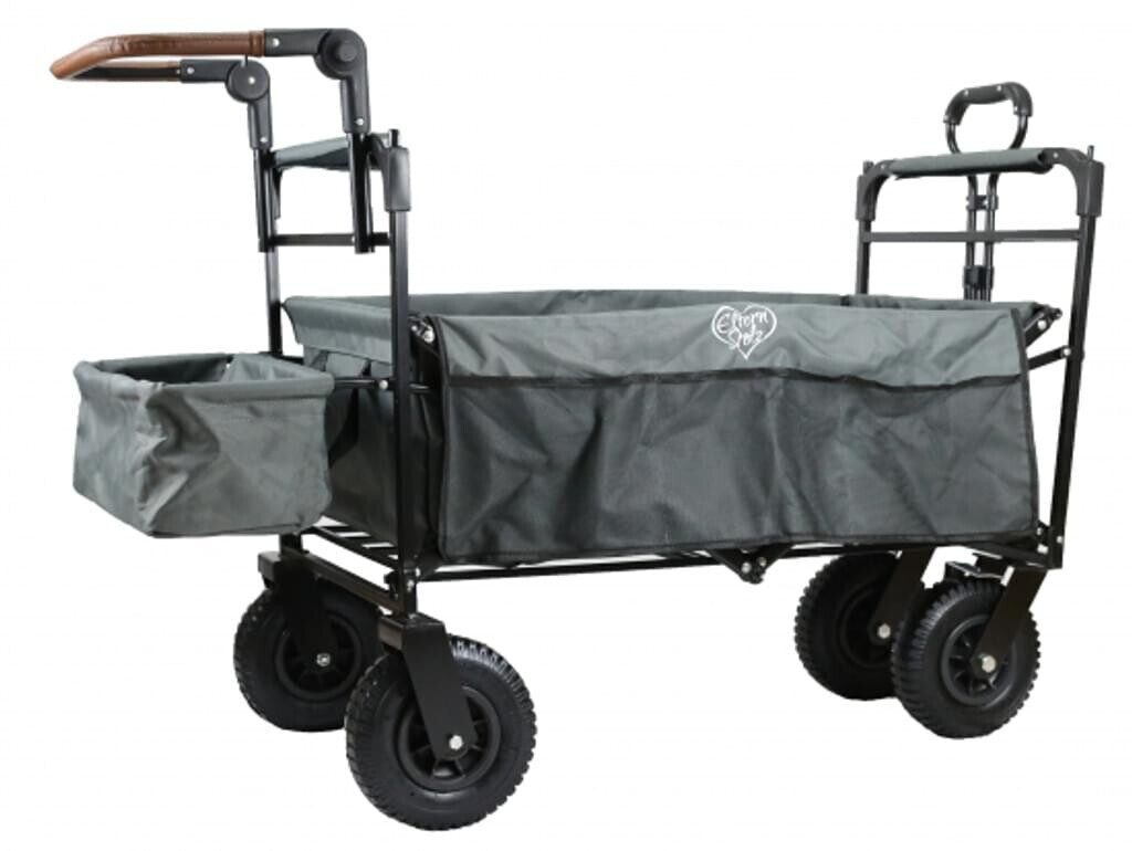  Elternstolz Bollerwagen faltbar mit Luftreifen, Schiebestange und 