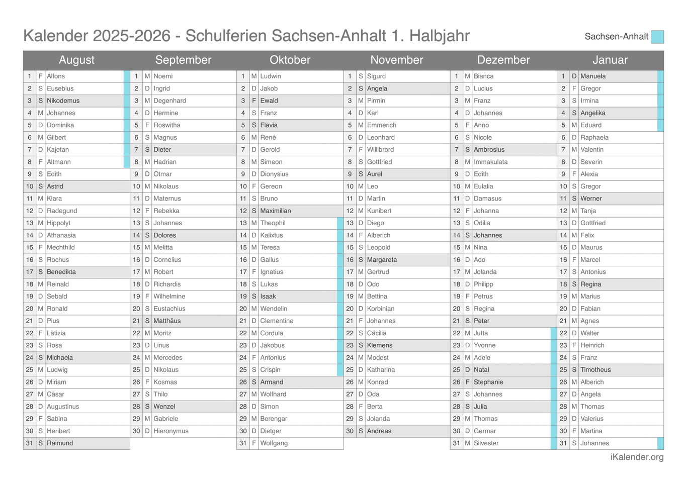  Foto zu Schulferien Sachsen-Anhalt 2025-2026 – Termine und Kalender 