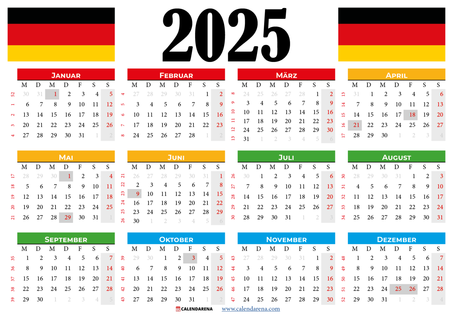  Kalender Deutschland 2025: Feiertage, Schulferien Und Kalenderwochen Illustration 