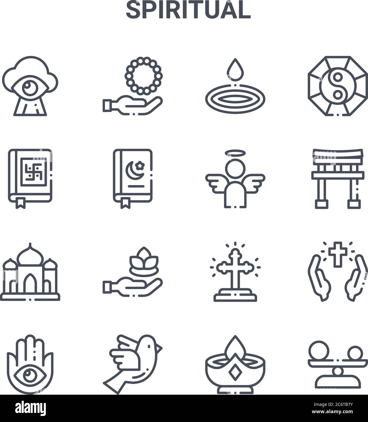  Set von 16 spirituellen Konzept Vektor-Linien-Symbole. 64x64 dünne Bildidee 