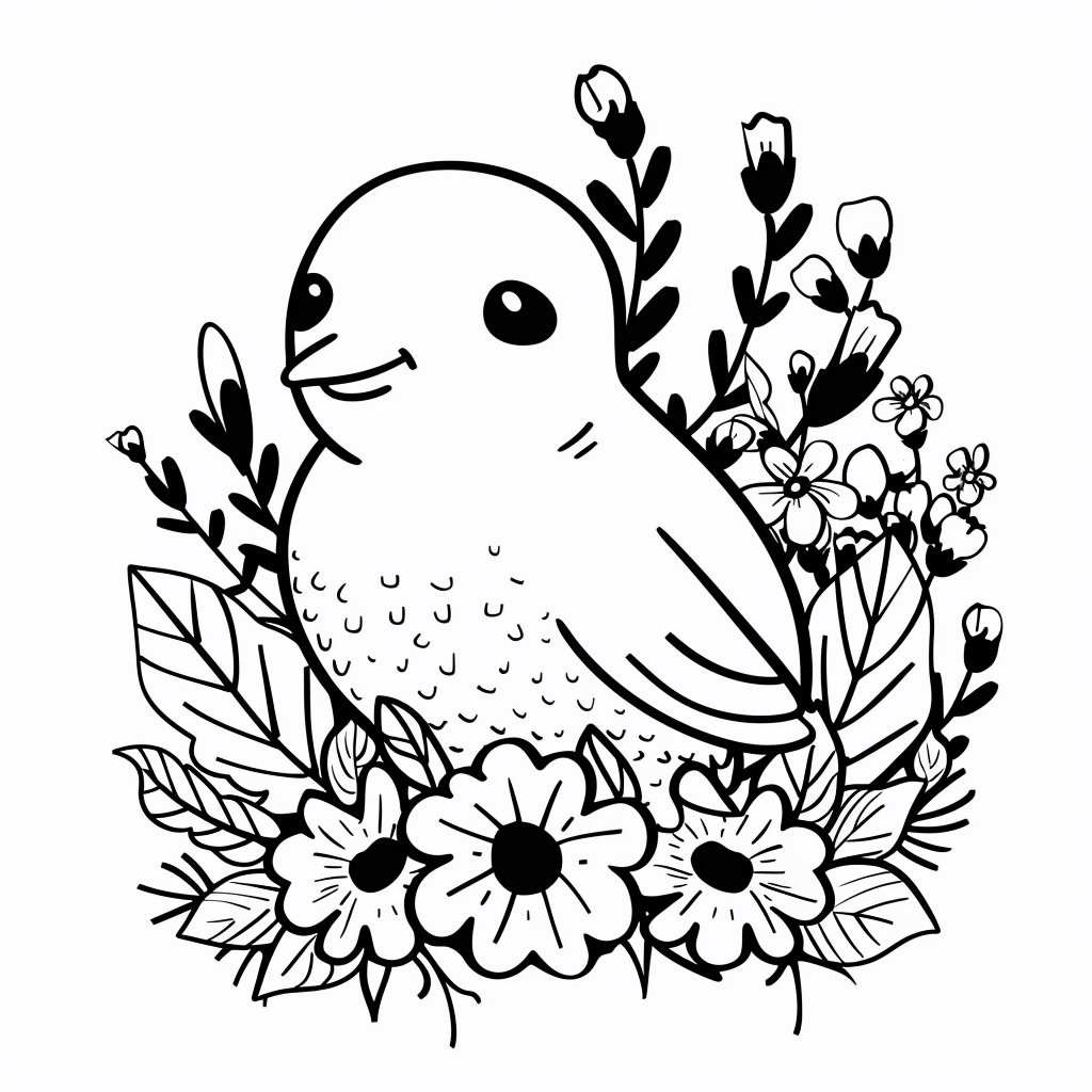  Frühlingsmotiv zum Ausmalen - Vogel und Blumen - Malifant.de Bildidee 