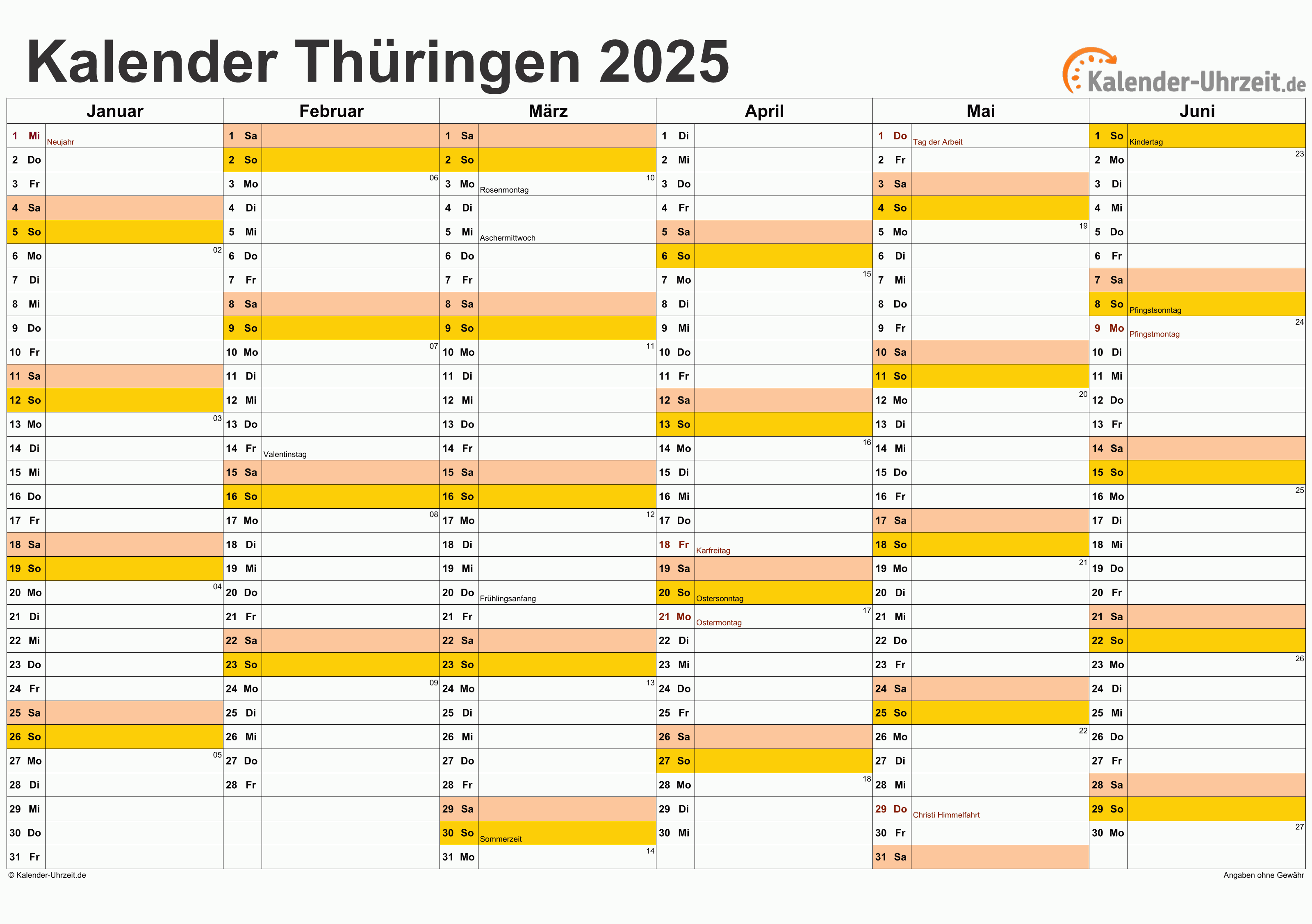  Feiertage 2025 Thüringen + Kalender 