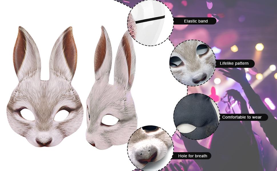  EQLEF Tiermasken Kaninchen, Realistische Kaninchen Tier Maske EVA Hase Illustration 