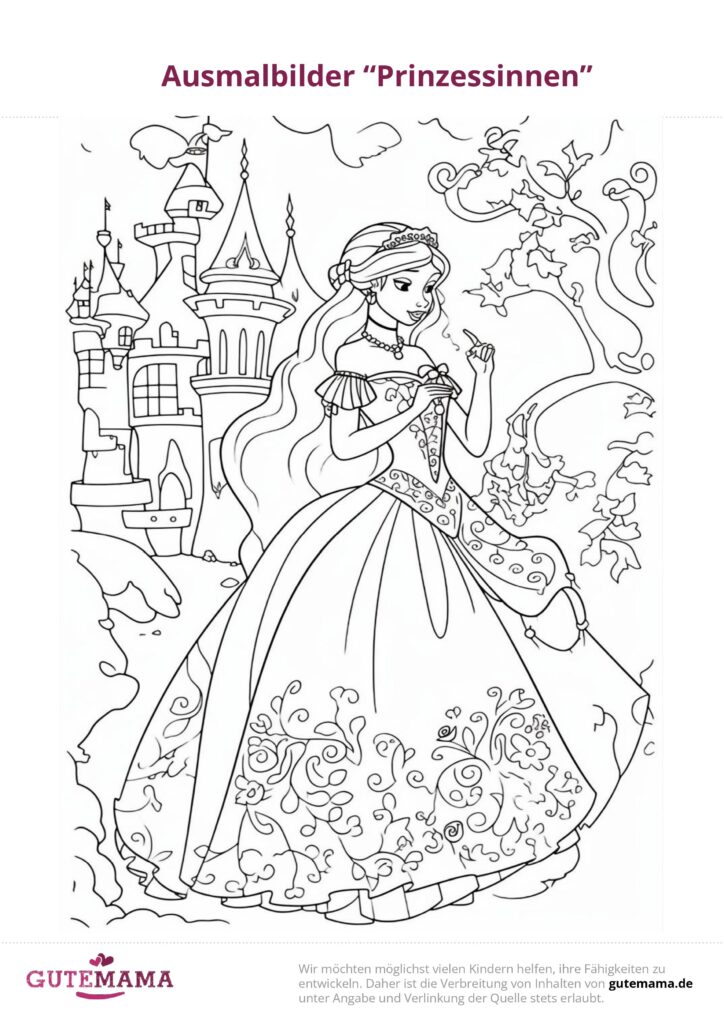  Ausmalbild Prinzessin - kostenloser Download in PDF Motiv 