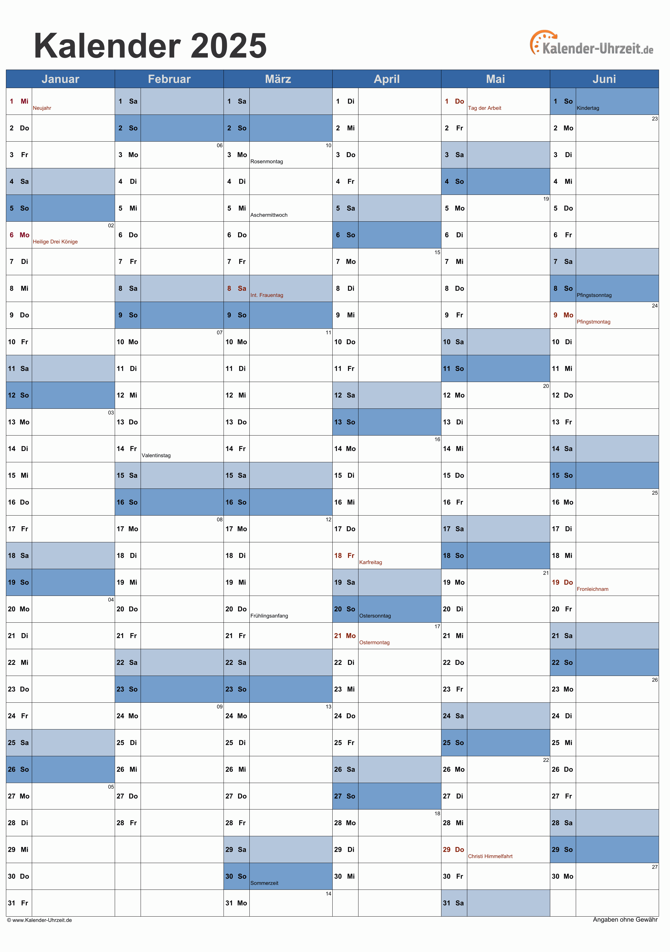  KALENDER 2025 ZUM AUSDRUCKEN - KOSTENLOS Bildidee 