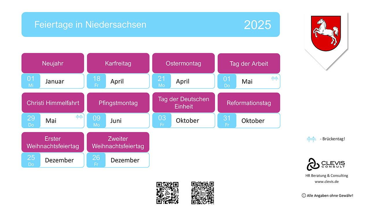  Foto zu Gesetzliche Feiertage in Niedersachsen 2025 - als PDF/ Bild/ ICS 