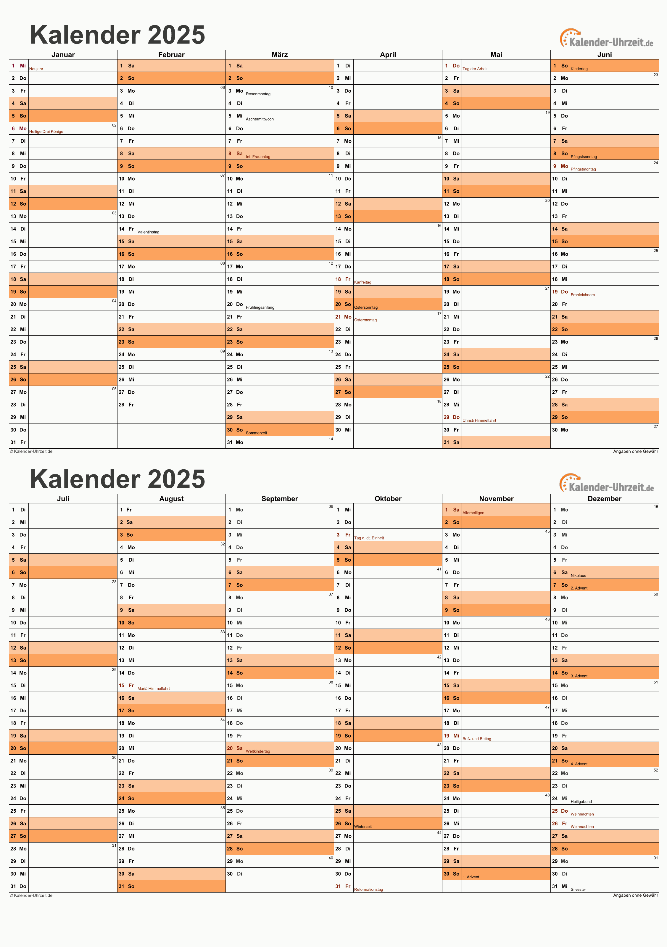  EXCEL-KALENDER 2025 - KOSTENLOS Illustration 