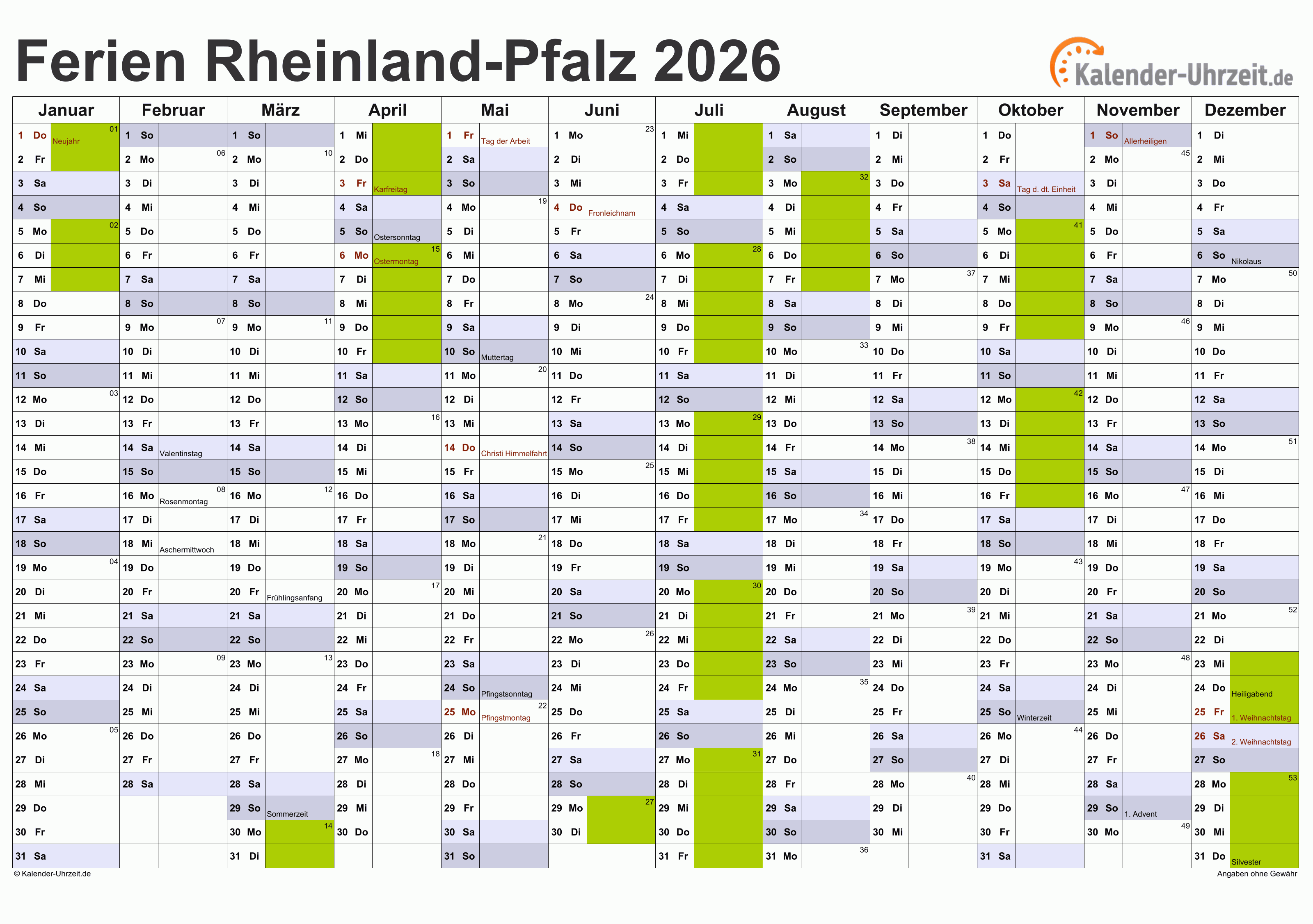  Foto zu Sommerferien 2026 Rlp Kalender 2026 Rheinland-pfalz: Ferien, Feiertage 