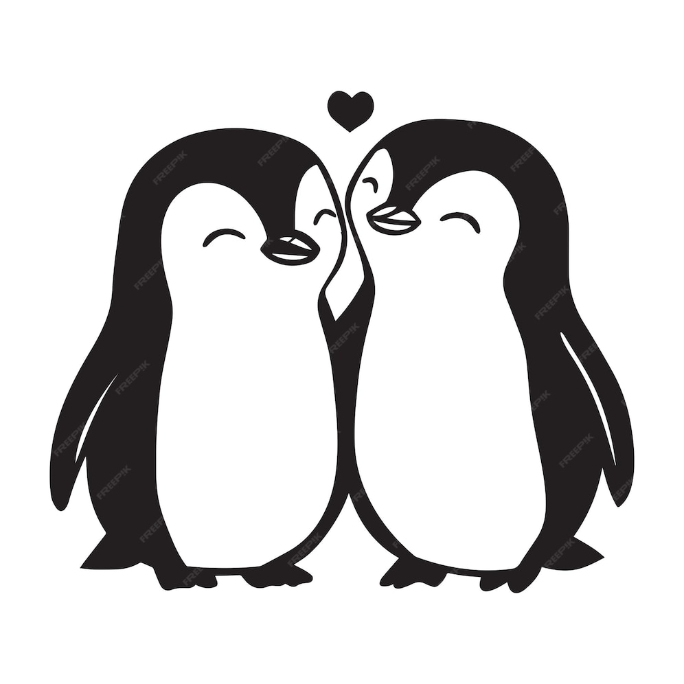  Zwei Pinguine Liebe Umriss ClipArt Pinguine Vektor-Illustration in Bildidee 